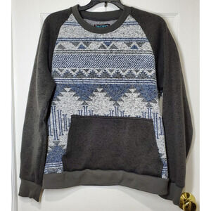Pacific Blue Men’s Sweater Size M Gray Blue Aztec Tribal Knit Pullover Warm